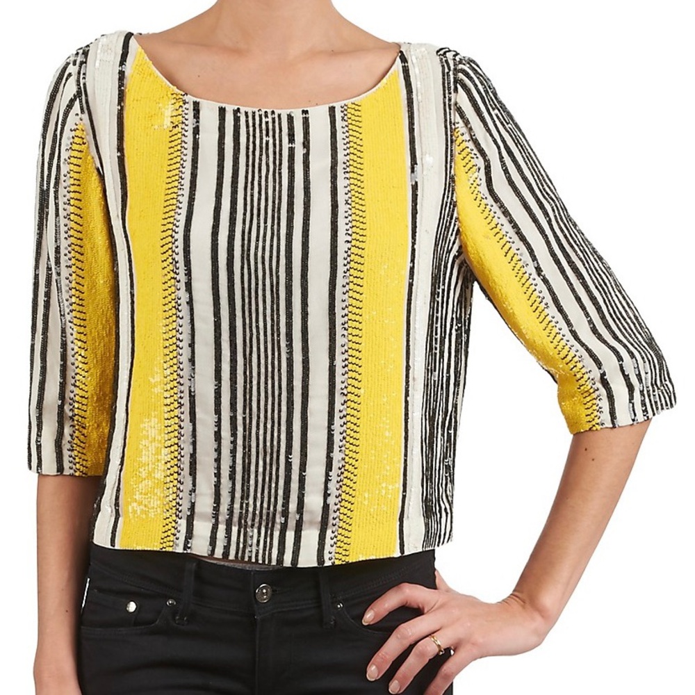 Antik Batik Zabou top Large 42 yellow black sequin